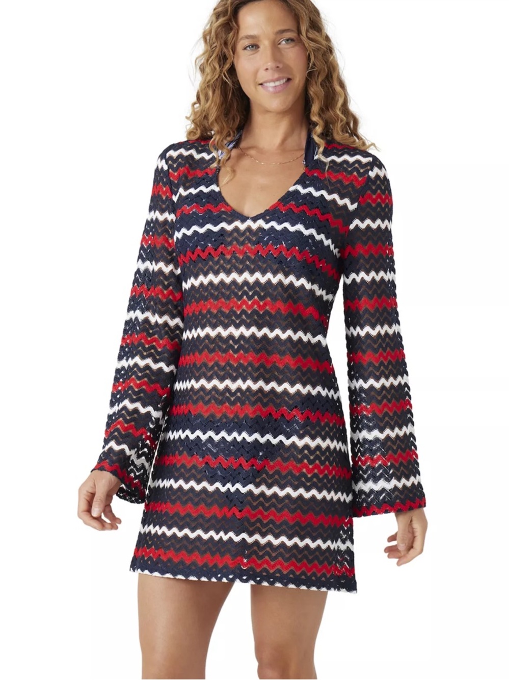 Nautica Red Navy White Chevron Knit Coverup Tunic